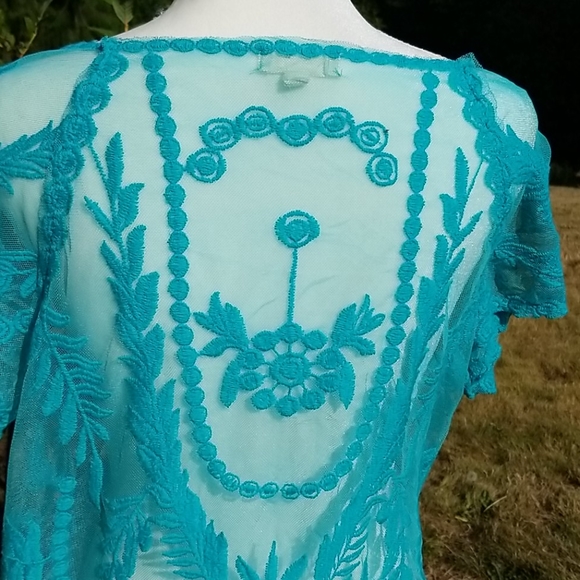 ADIVA Turquoise Lace Top sz Large - Picture 4 of 8